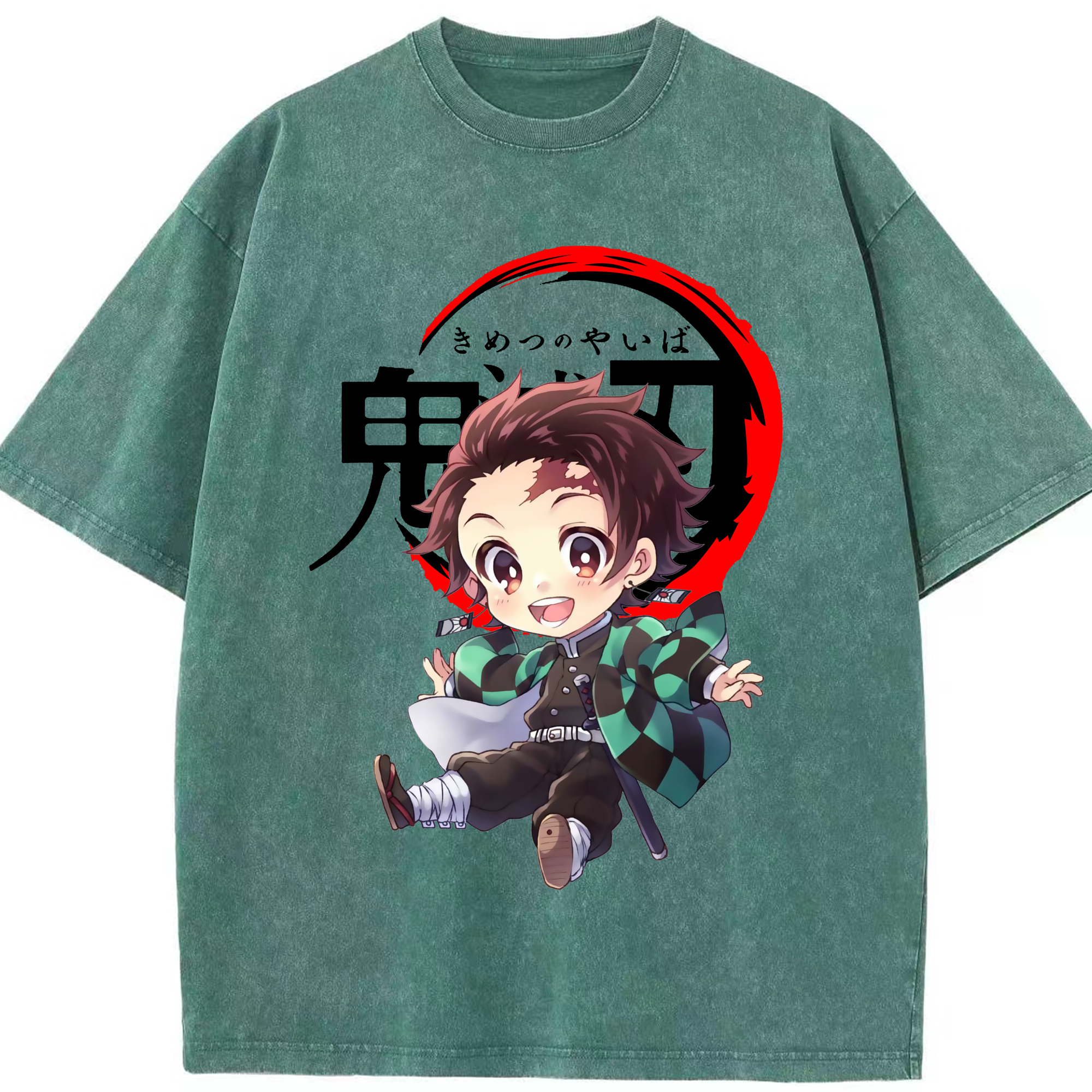 （画像用） 鬼滅の刃 竈門 炭治郎／かまど たんじろう Kamado Tanjirou 綿100% ヴィンテージ風 半袖Tシャツ（フロントプリント）